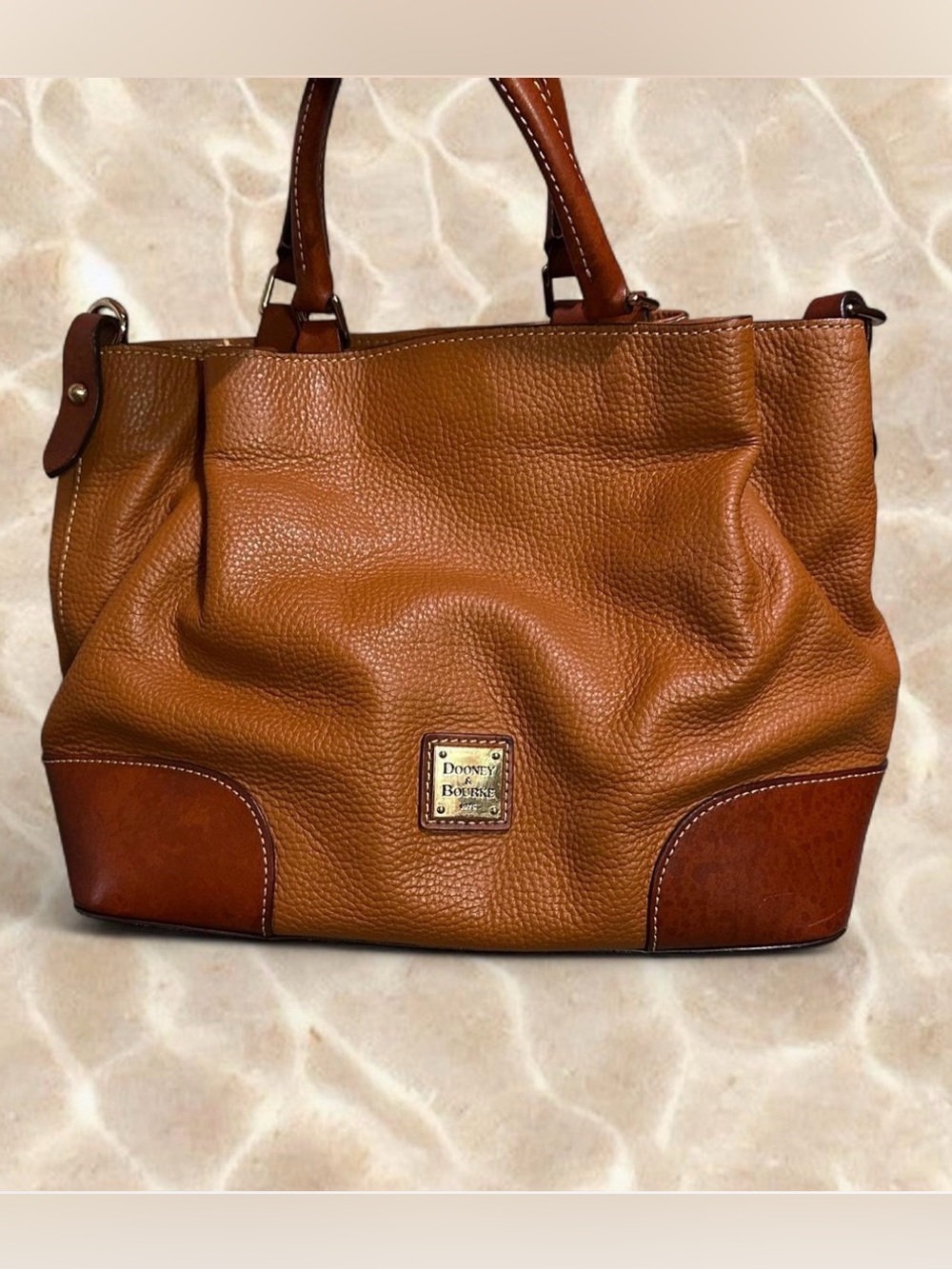 Dooney & Bourke Cognac Brown Pebbled Leather Shoulder Bag Brenna Satchel